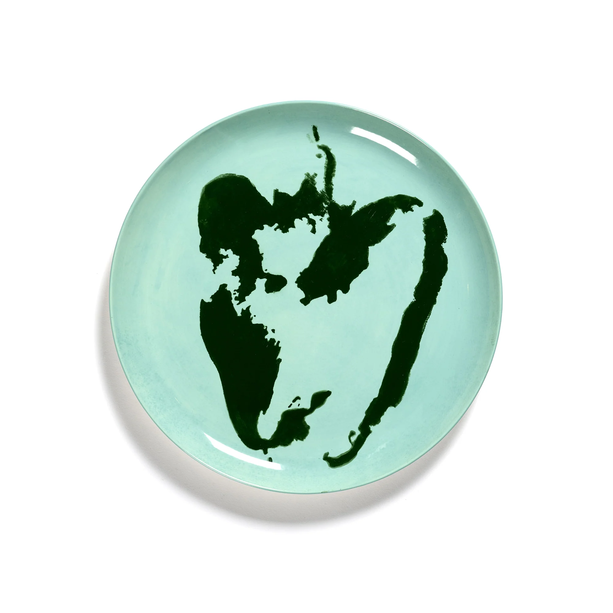 Azure Plate with Green Pepper Motif - L