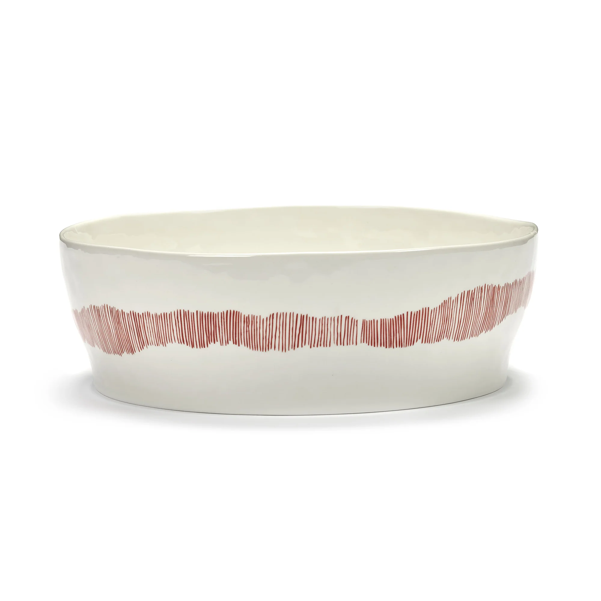 White Salad Bowl with Red Stripes